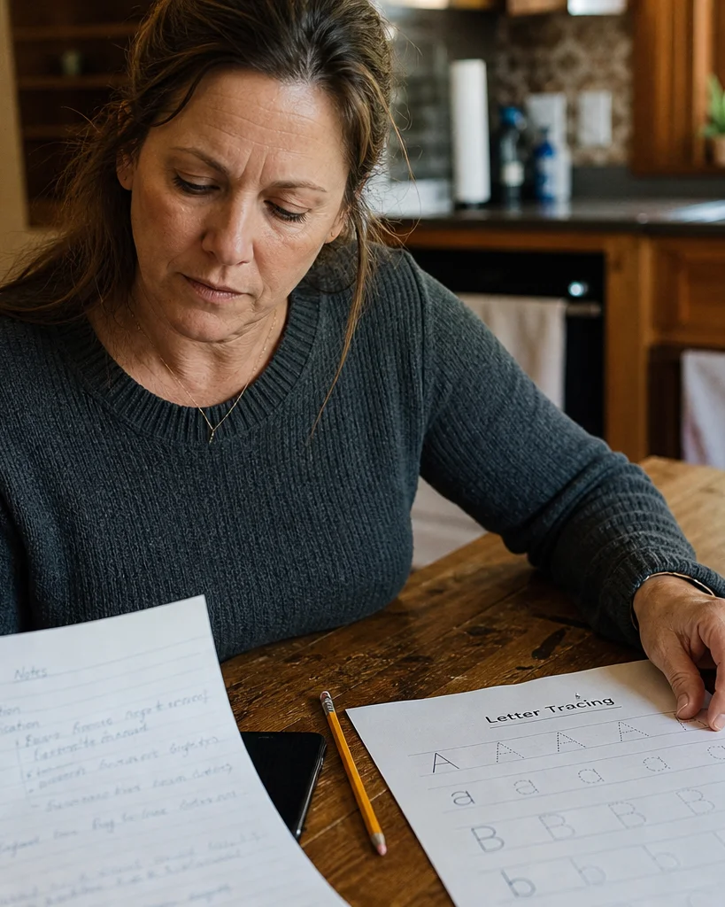 A parent seated near a window with quiet recognition after a hands-on learning activity